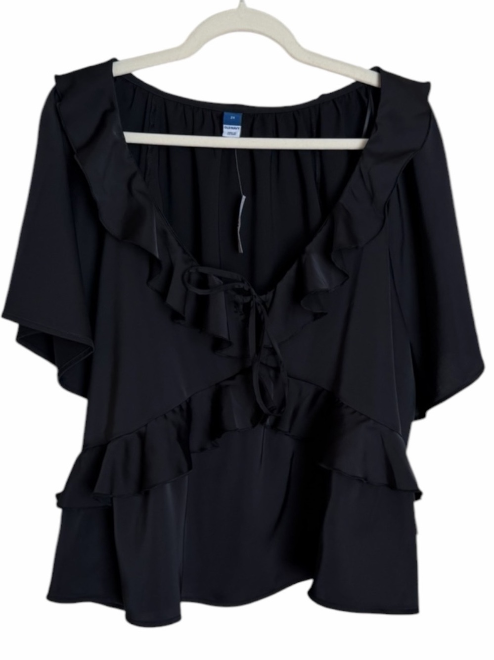 Old Navy Black Satin  Ruffle Tie-Front Blouse. Size 2X.